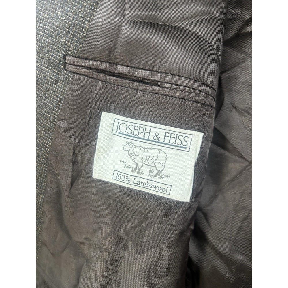 Joseph & Feiss 56L Brown Houndstooth 100% Lambs Wool Blazer Jacket Sport Coat - Picture 7 of 13